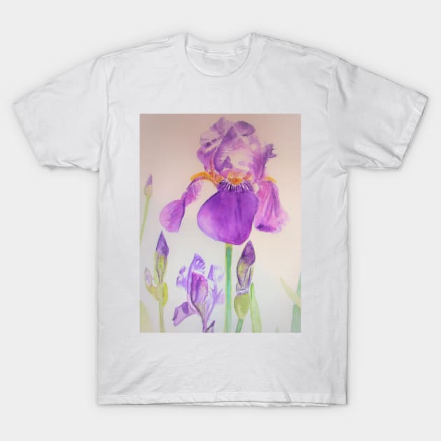Iris Watercolor Painting - Elegant Purple T-Shirt by SarahRajkotwala